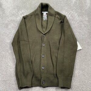 Michael Strahan Collection Cardigan Mens Small Olive Green Shawl Collar Cotton